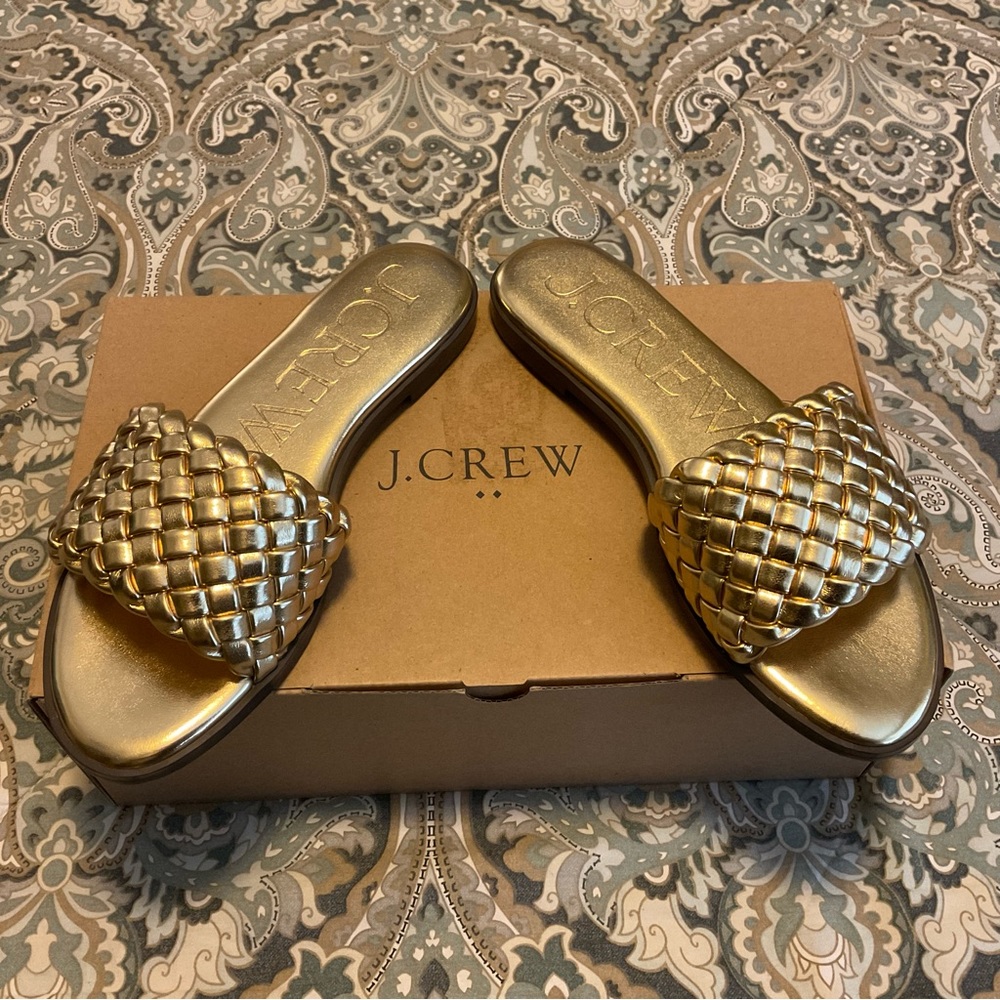 New J Crew Georgina Woven Sandals Metallic Leather Women’s Sz 8